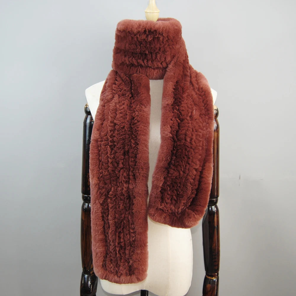 Hot Sale Long Style Real Genuine Rex Rabbit Fur Scarf Winter Knitted 2025