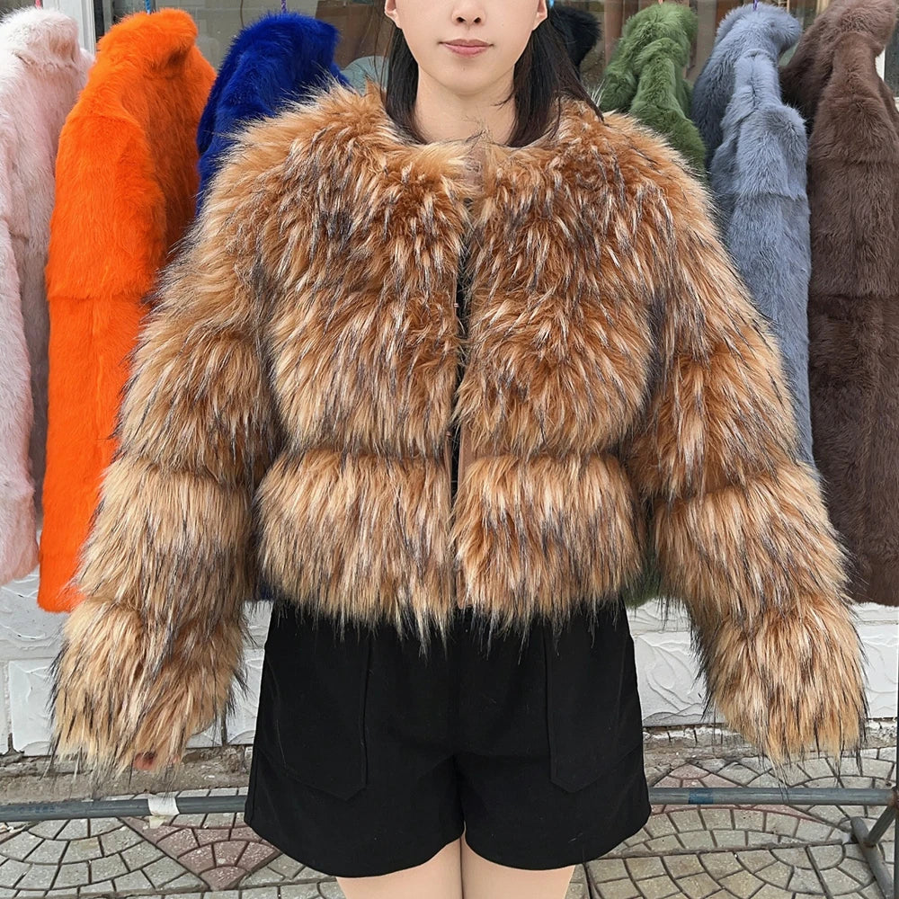 HOOOFUR Faux Fur Coat Women's Jacket Winter Fashion Warm Thick Fox Raccoon Leather 2025