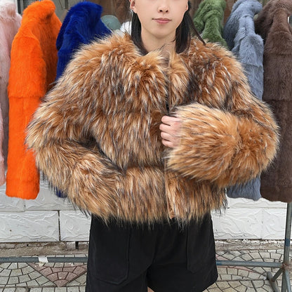 HOOOFUR Faux Fur Coat Women's Jacket Winter Fashion Warm Thick Fox Raccoon Leather 2025