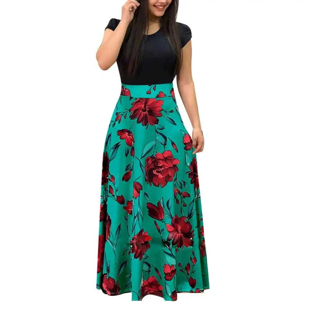 Women's Long Dress Flower Retro Printed Patchwork Long Sleeve Banquet 2025