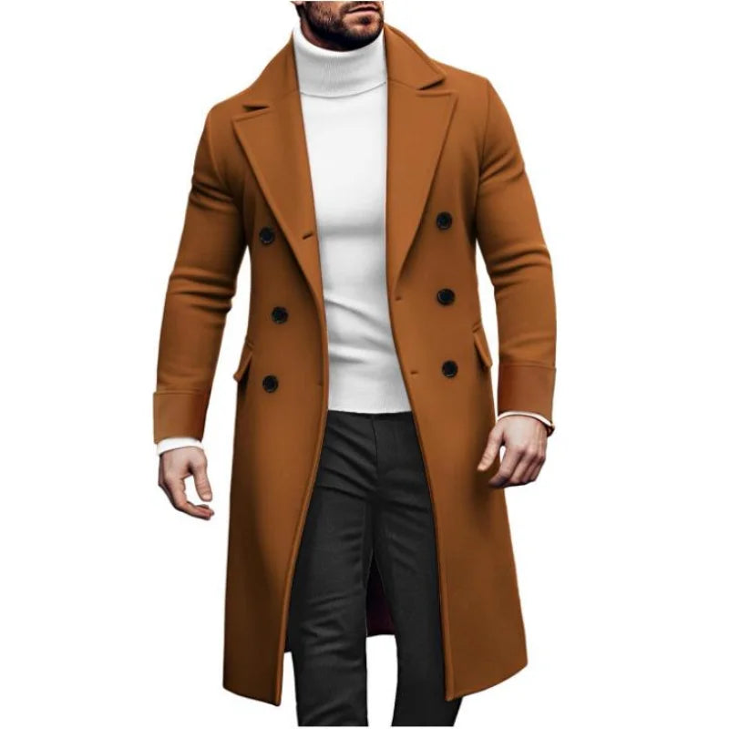 Men Long Double-breasted Coat 2025