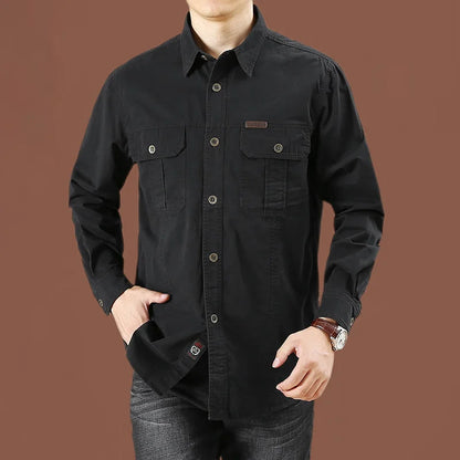 2025 Cargo Shirt Men Long Sleeve Casual Cotton Shirts High Quality Camisa Military Overshirt