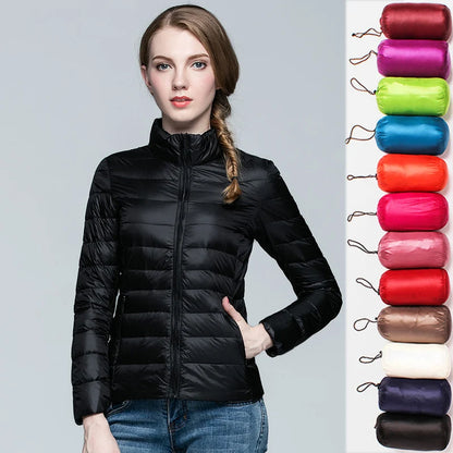 Ultra-light Thin Down Jacket Women 2025 Autumn Winter Slim Short Hooded