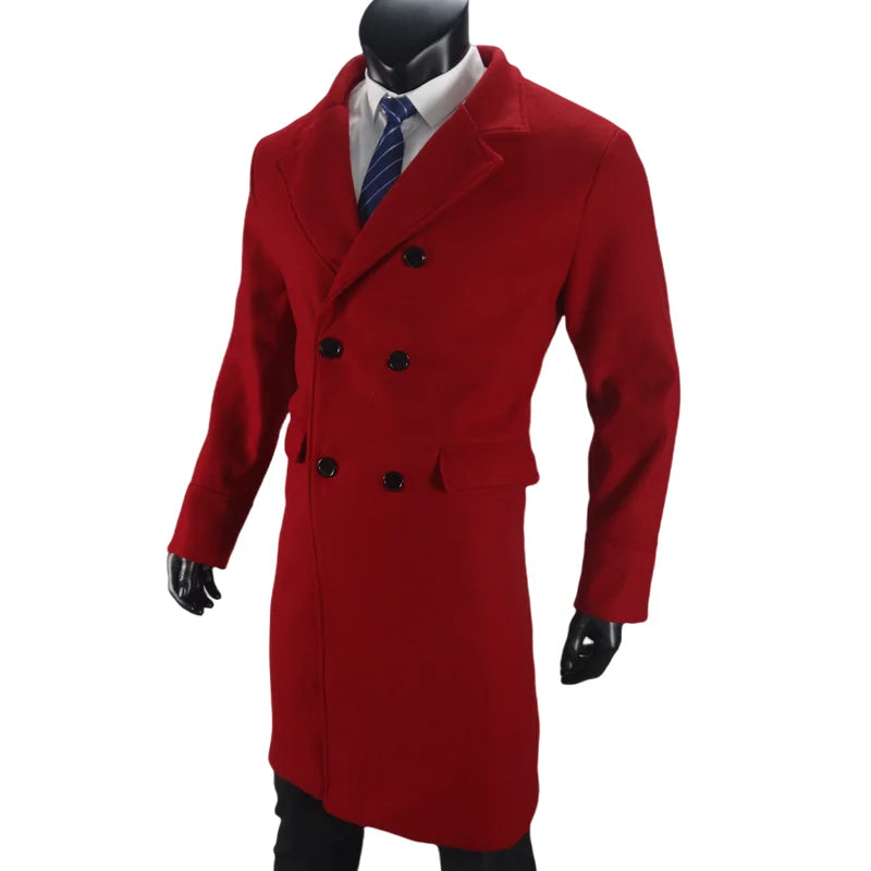 Men Long Double-breasted Coat 2025