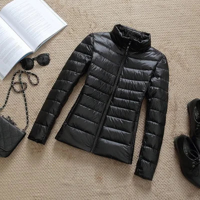 Ultra-light Thin Down Jacket Women 2025 Autumn Winter Slim Short Hooded