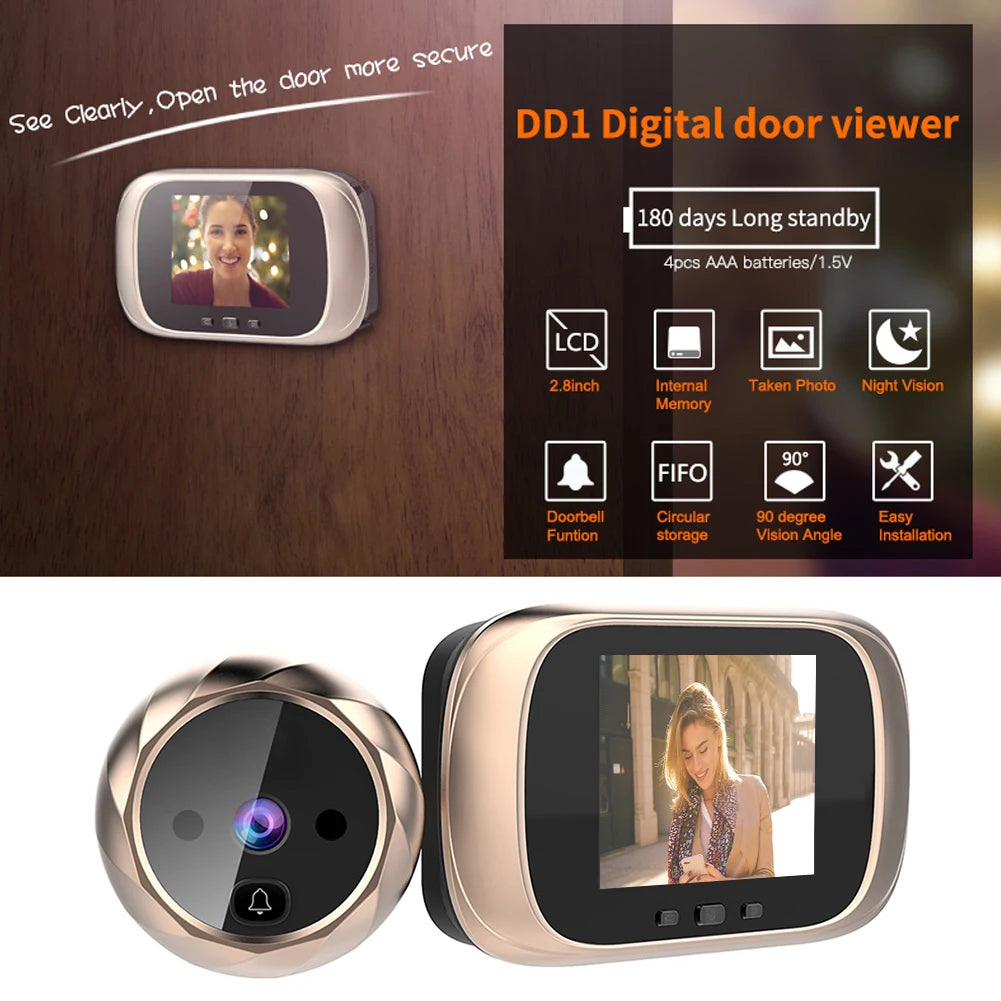 DD1 2.8 inch Digital Doorbell Night Vision Door Peephole Camera Viewer Door Bell