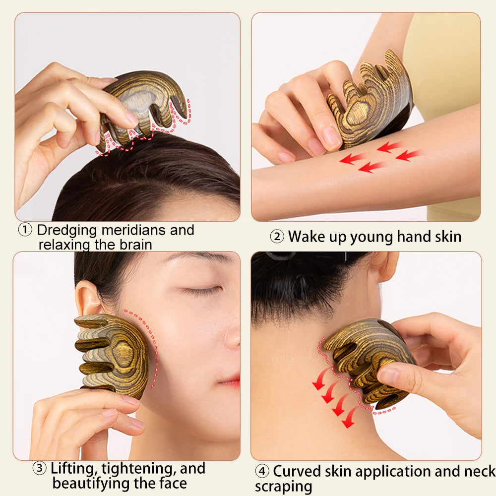 1Pcs Handheld Head Massage Comb, Wood Wide Tooth Hair Massage Comb,Massager Head Comb for Scraping Scalp