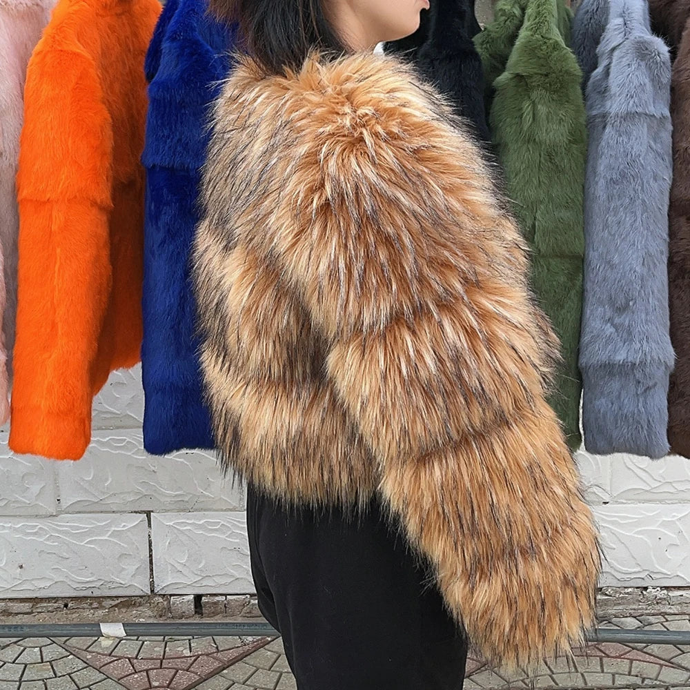 HOOOFUR Faux Fur Coat Women's Jacket Winter Fashion Warm Thick Fox Raccoon Leather 2025