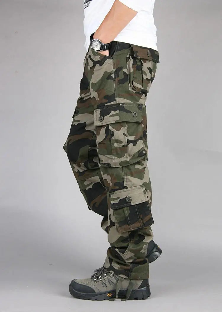 Men's Tactical Camouflage Overalls High-Quality Cotton Multi-Pocket Trousers Sports