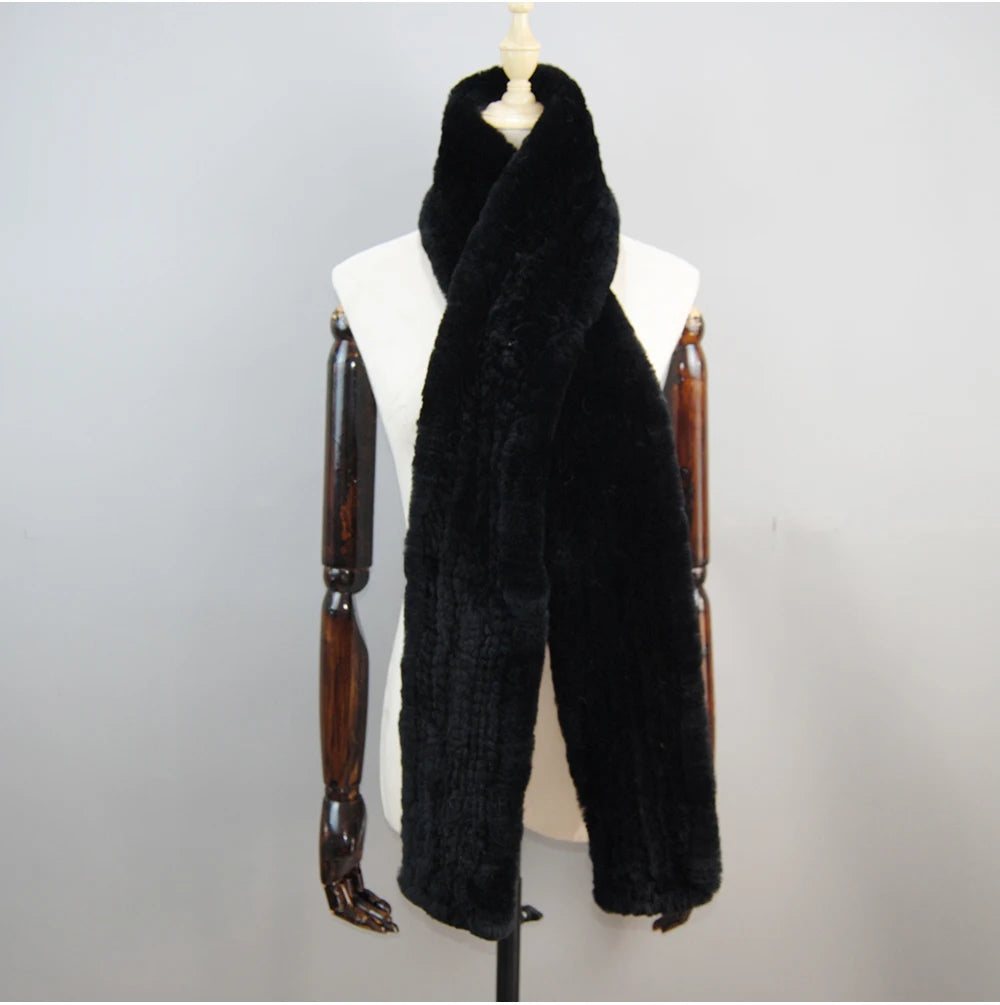 Hot Sale Long Style Real Genuine Rex Rabbit Fur Scarf Winter Knitted 2025