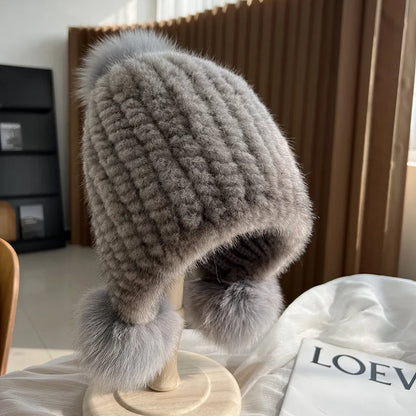 Winter Hot Sale Real Mink Fur Hat For Women Knitted Mink Fur Ear Warm Cap 2025