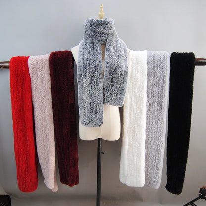 Hot Sale Long Style Real Genuine Rex Rabbit Fur Scarf Winter Knitted 2025