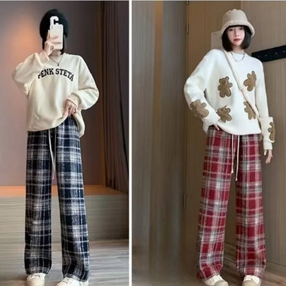 Luxury Sense Baggy Plaid Sweatpants for Women High Waist Wide Leg Trousers Y2k Style Harajuku Jogger Streetwear