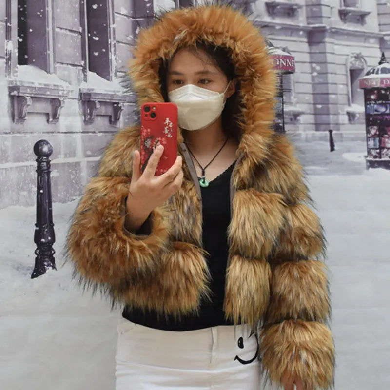 HOOOFUR Faux Fur Coat Women's Jacket Winter Fashion Warm Thick Fox Raccoon Leather 2025