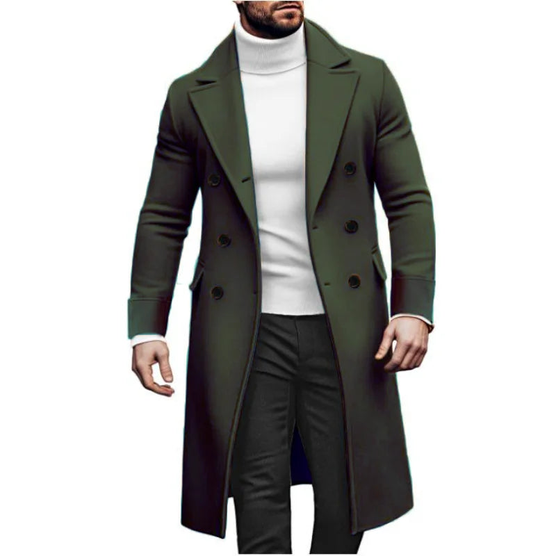 Men Long Double-breasted Coat 2025