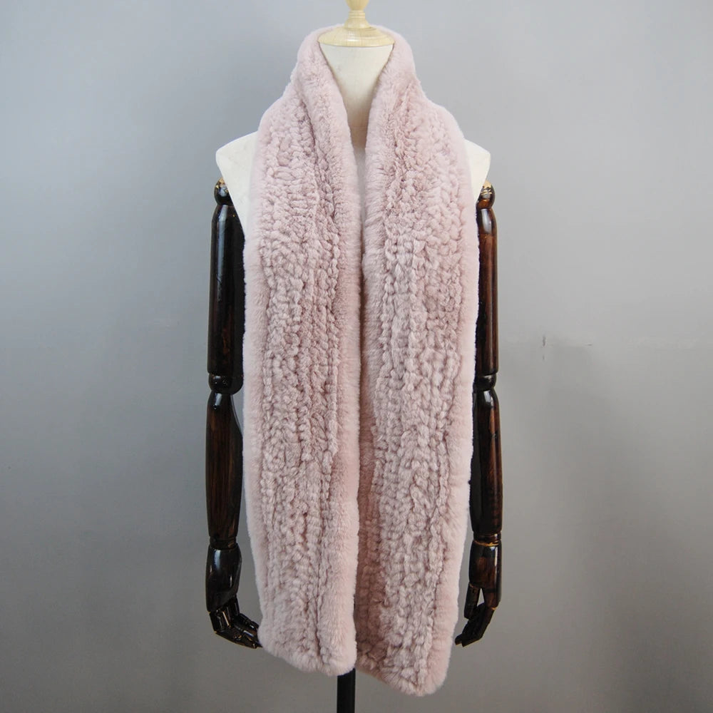 Hot Sale Long Style Real Genuine Rex Rabbit Fur Scarf Winter Knitted 2025