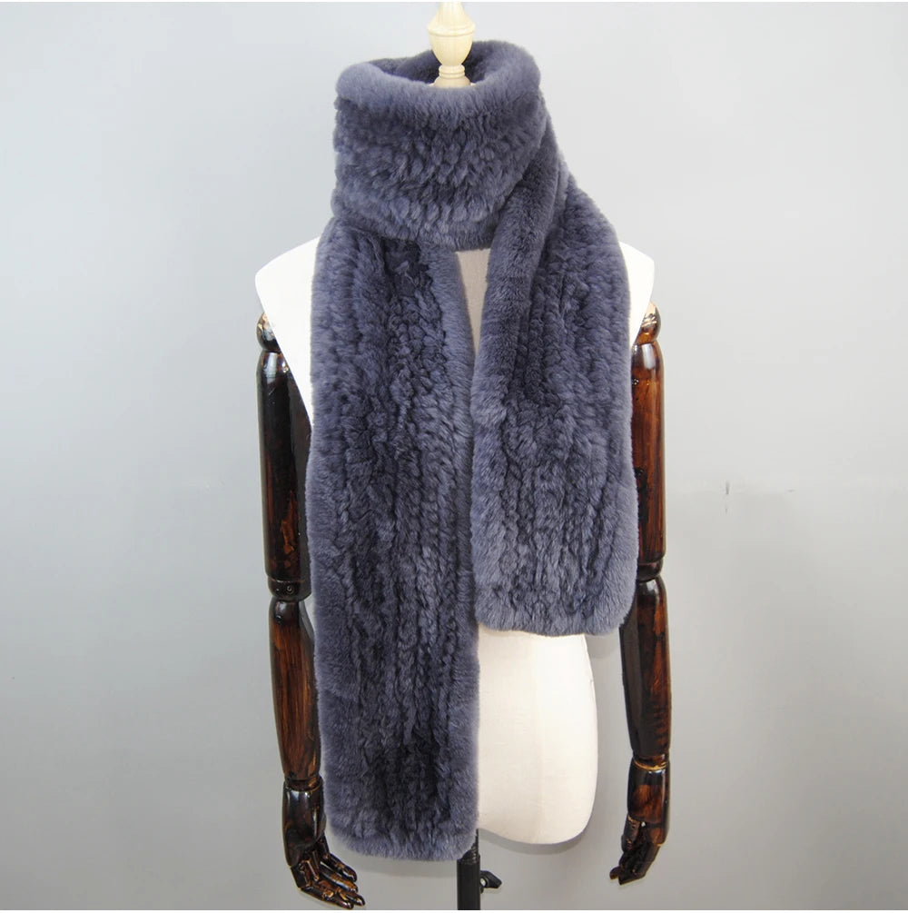 Hot Sale Long Style Real Genuine Rex Rabbit Fur Scarf Winter Knitted 2025