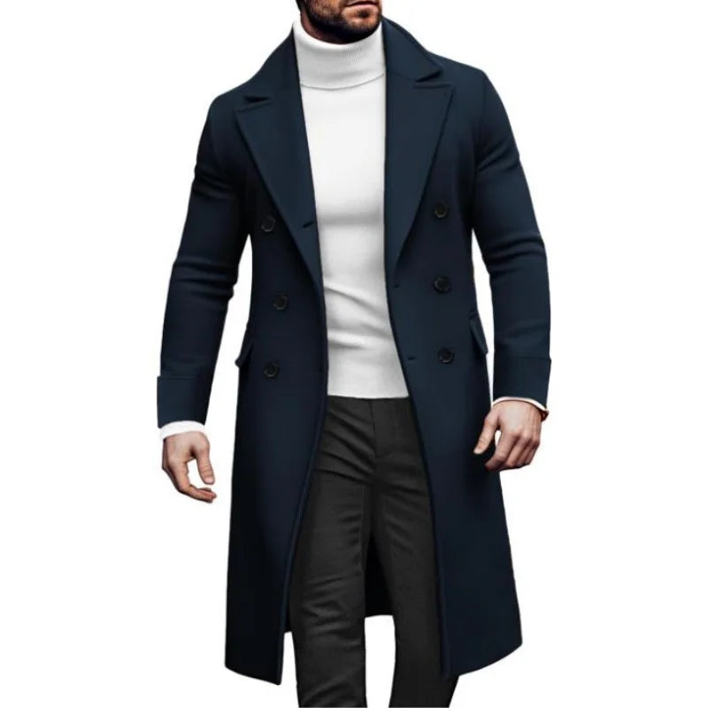 Men Long Double-breasted Coat 2025