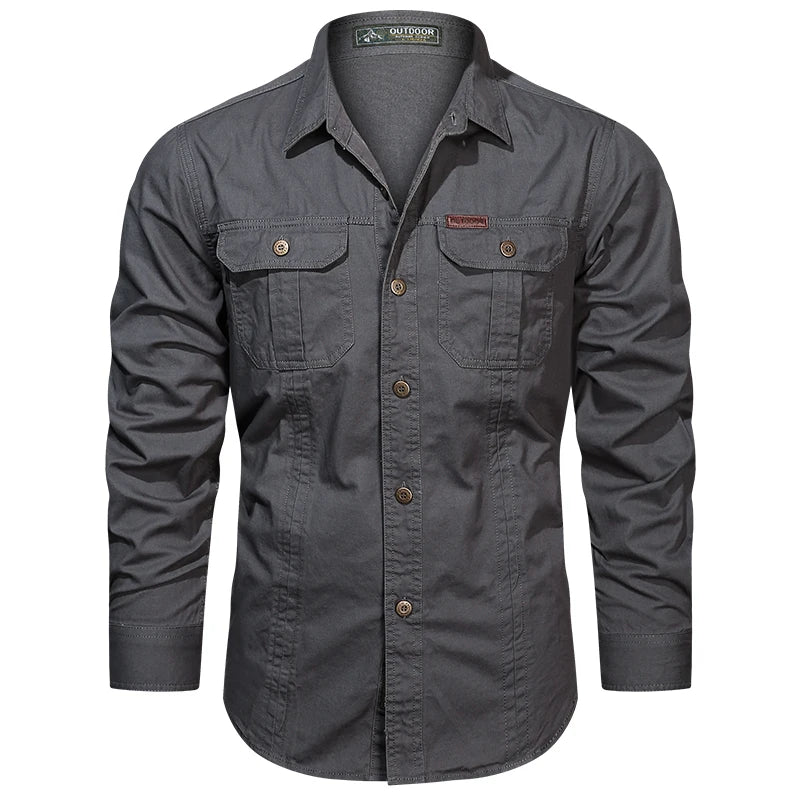 2025 Cargo Shirt Men Long Sleeve Casual Cotton Shirts High Quality Camisa Military Overshirt