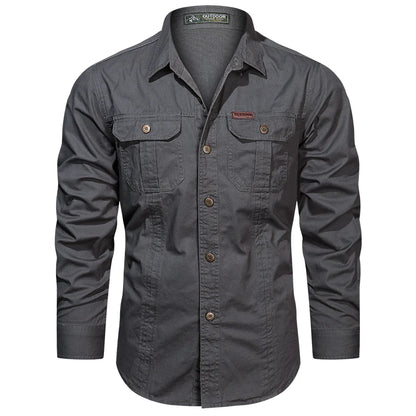 2025 Cargo Shirt Men Long Sleeve Casual Cotton Shirts High Quality Camisa Military Overshirt