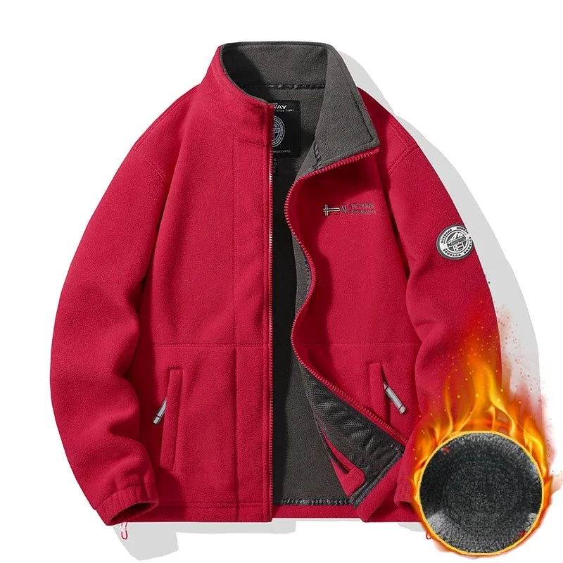 Winter Warm Fleece Jacket Men's Climbing Double Thickened Pocket Jacket Outdoor High Collar 2025