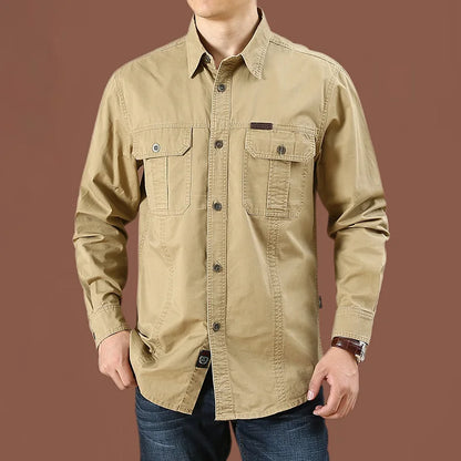 2025 Cargo Shirt Men Long Sleeve Casual Cotton Shirts High Quality Camisa Military Overshirt