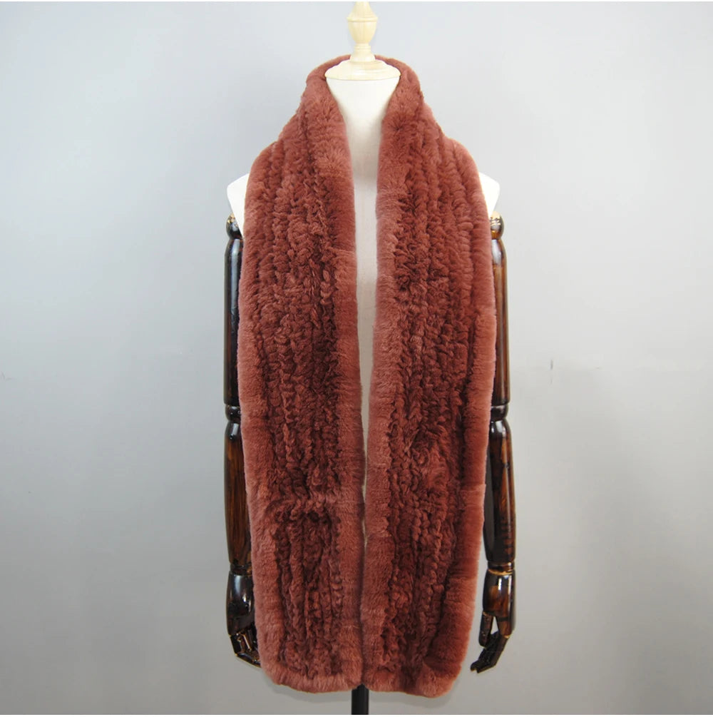 Hot Sale Long Style Real Genuine Rex Rabbit Fur Scarf Winter Knitted 2025