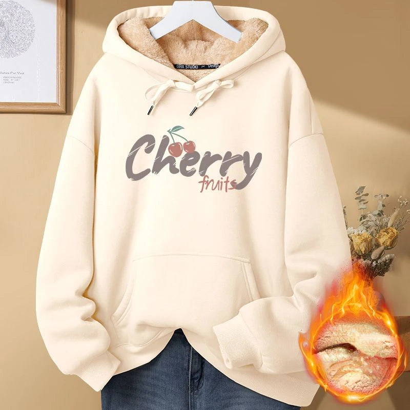 Plus-Velvet Hoodies Women Front Pockets Y2k Thicken Designer Print Cozy Vintage Hooded Harajuku Korean Streetwear Warm Aesthetic