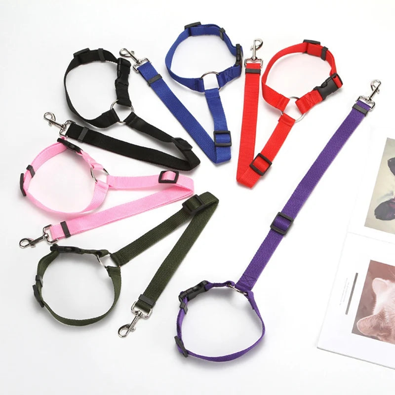 Solid Color Two-in-one Pet Car Seat Belt Nylon Lead Leash Backseat Safety Belt 2025