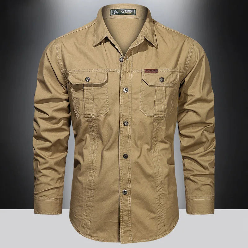 2025 Cargo Shirt Men Long Sleeve Casual Cotton Shirts High Quality Camisa Military Overshirt