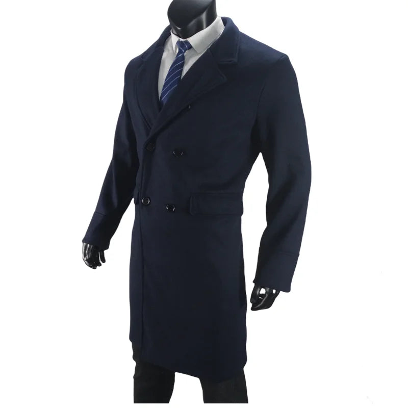 Men Long Double-breasted Coat 2025