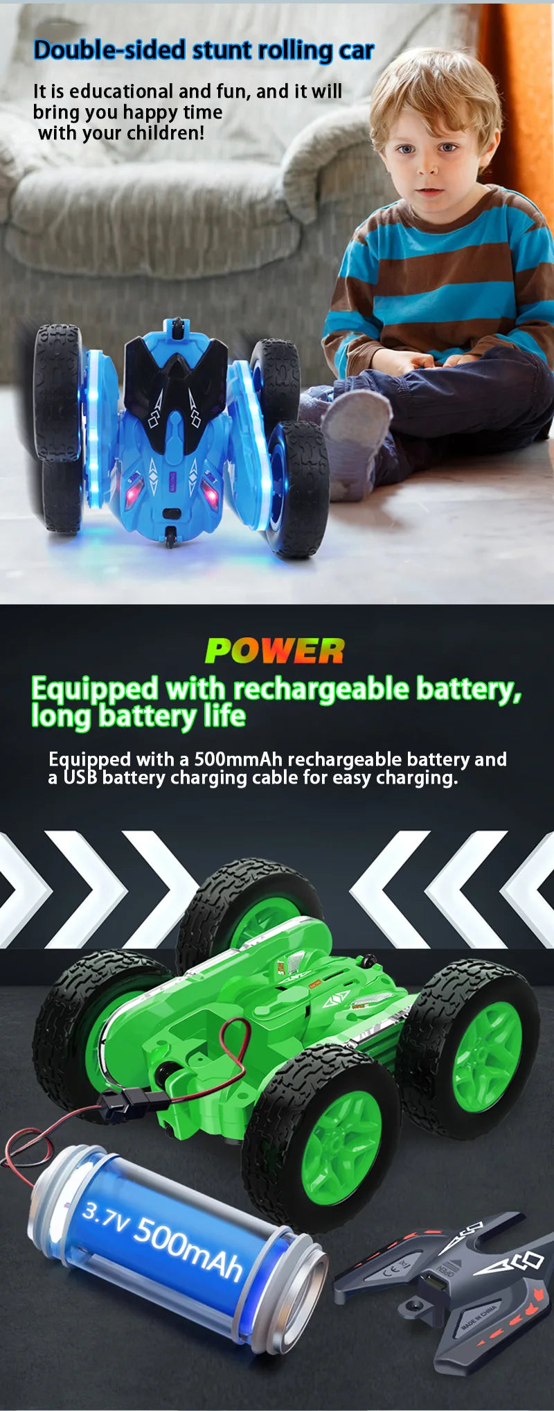 Stunt Remote Control Car Toy - Upgraded Light Bar and Headlight Car - Double sided 360 ° Rotation -4WD Drift Truck - Kid's Gifts