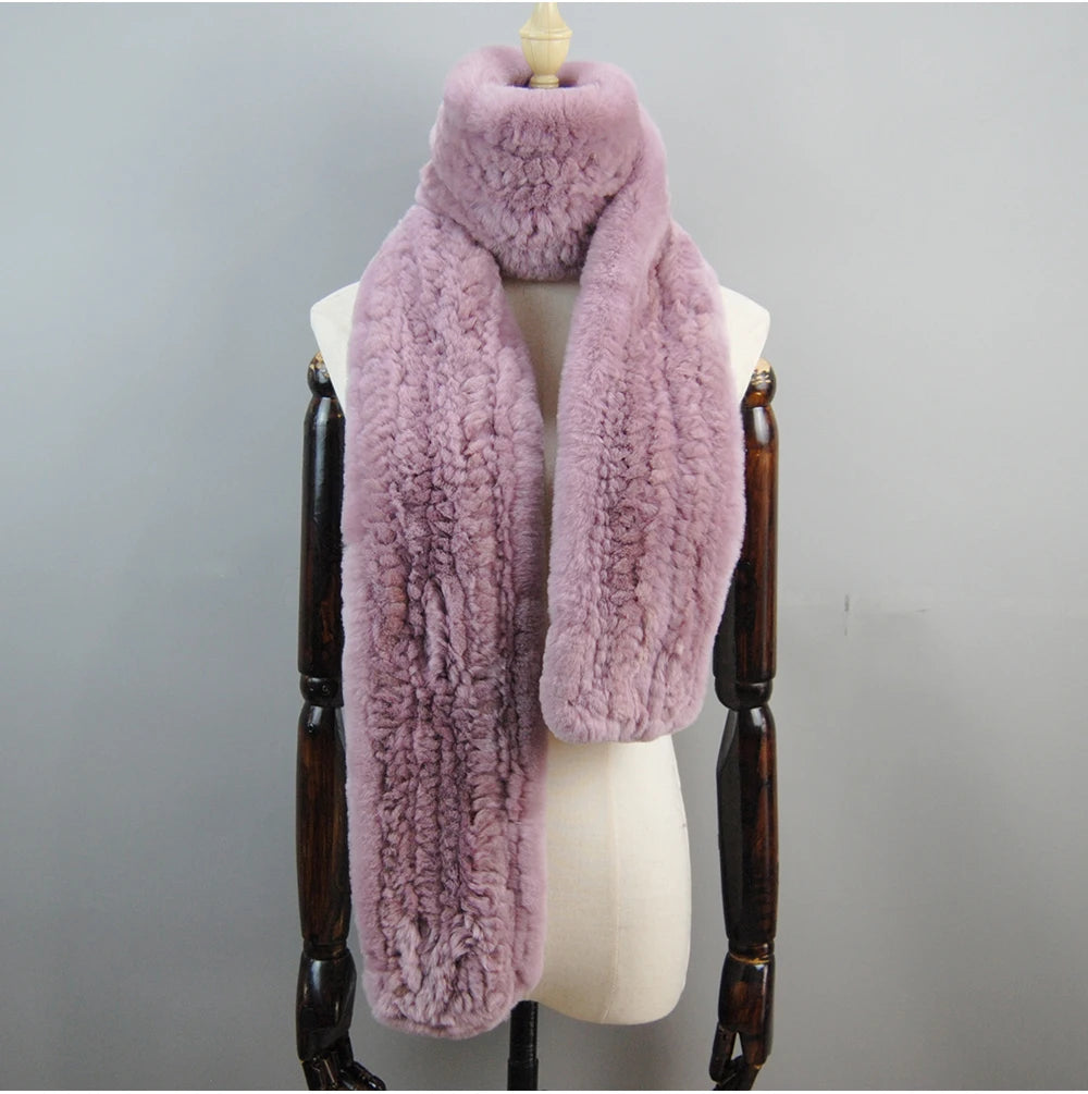 Hot Sale Long Style Real Genuine Rex Rabbit Fur Scarf Winter Knitted 2025