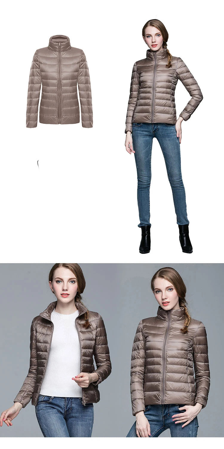 Ultra-light Thin Down Jacket Women 2025 Autumn Winter Slim Short Hooded