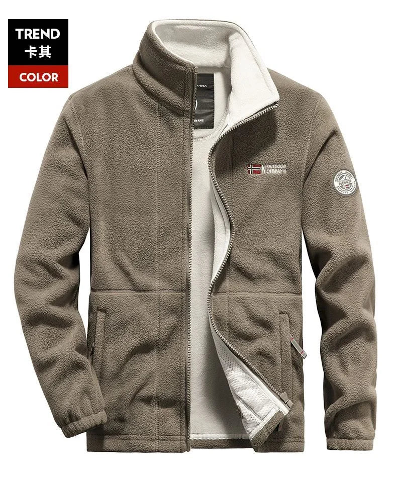 Winter Warm Fleece Jacket Men's Climbing Double Thickened Pocket Jacket Outdoor High Collar 2025