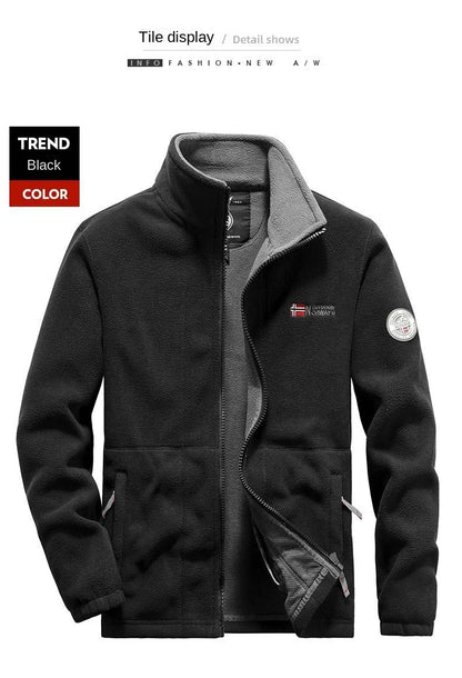 Winter Warm Fleece Jacket Men's Climbing Double Thickened Pocket Jacket Outdoor High Collar 2025