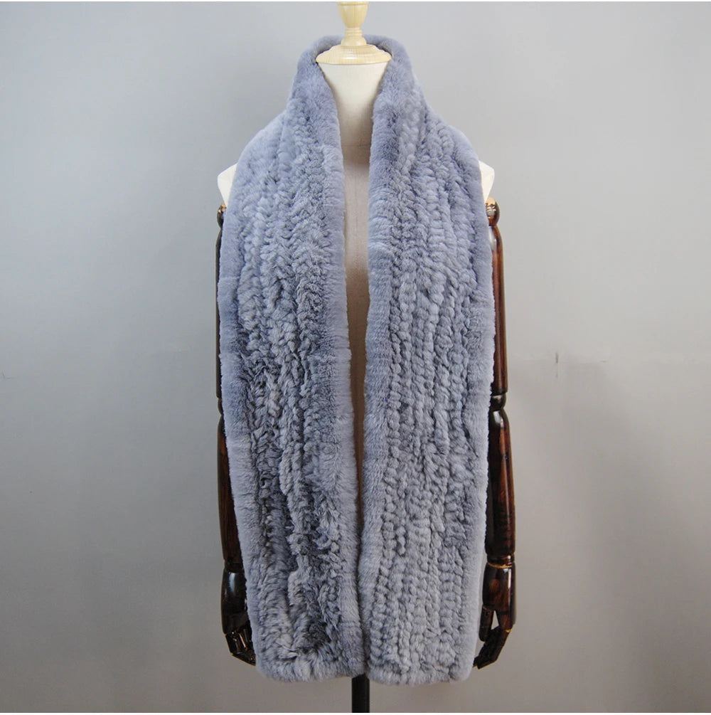 Hot Sale Long Style Real Genuine Rex Rabbit Fur Scarf Winter Knitted 2025