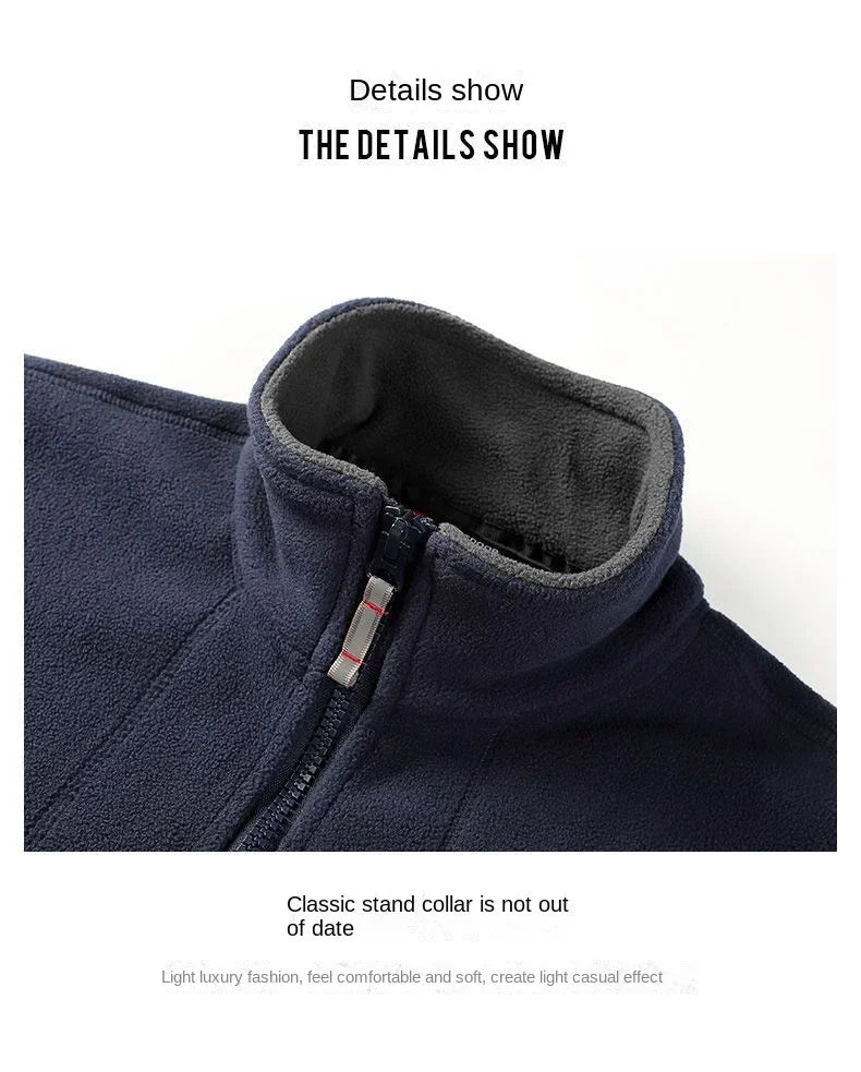 Winter Warm Fleece Jacket Men's Climbing Double Thickened Pocket Jacket Outdoor High Collar 2025