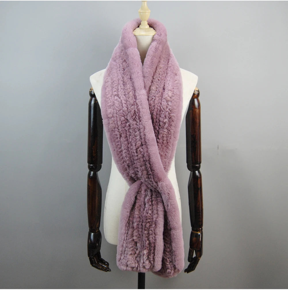 Hot Sale Long Style Real Genuine Rex Rabbit Fur Scarf Winter Knitted 2025