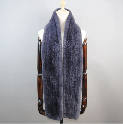 Hot Sale Long Style Real Genuine Rex Rabbit Fur Scarf Winter Knitted 2025