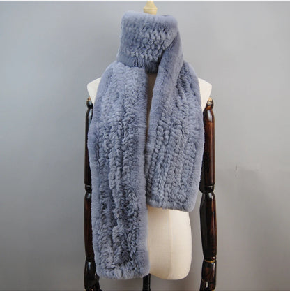 Hot Sale Long Style Real Genuine Rex Rabbit Fur Scarf Winter Knitted 2025