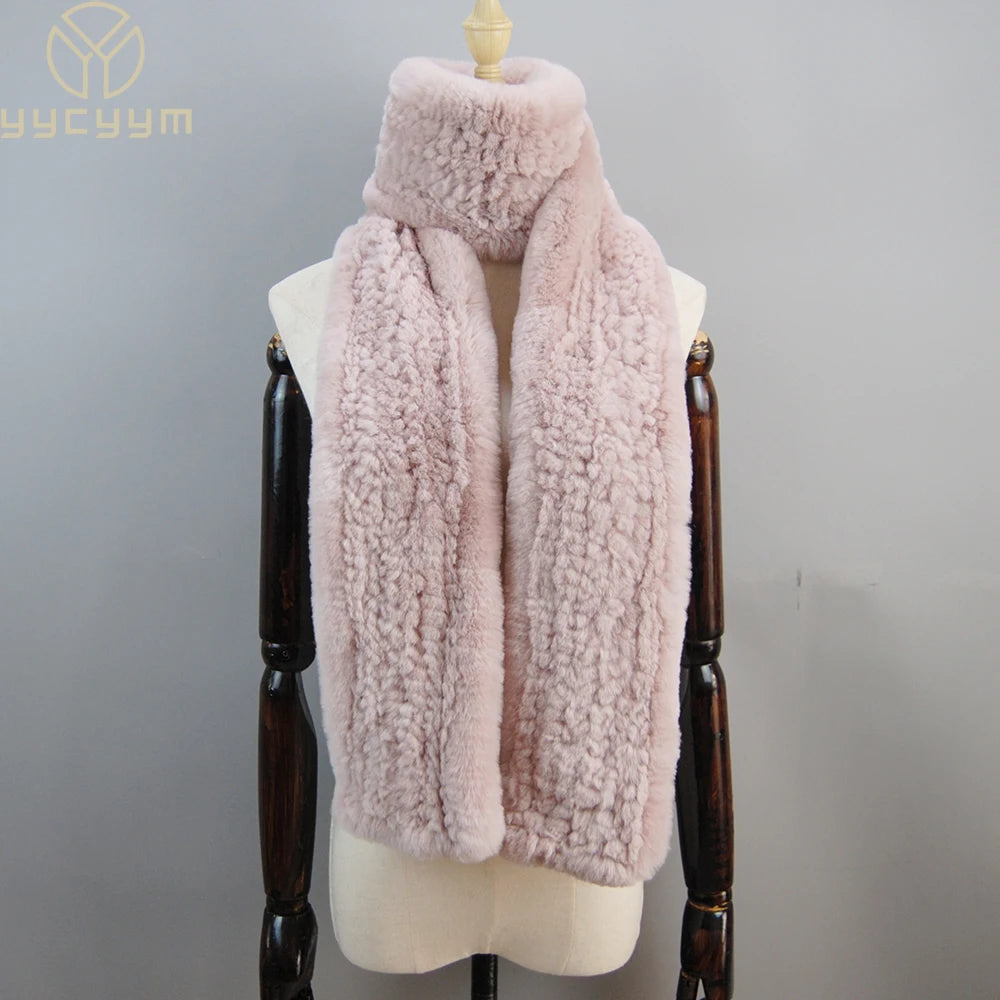 Hot Sale Long Style Real Genuine Rex Rabbit Fur Scarf Winter Knitted 2025