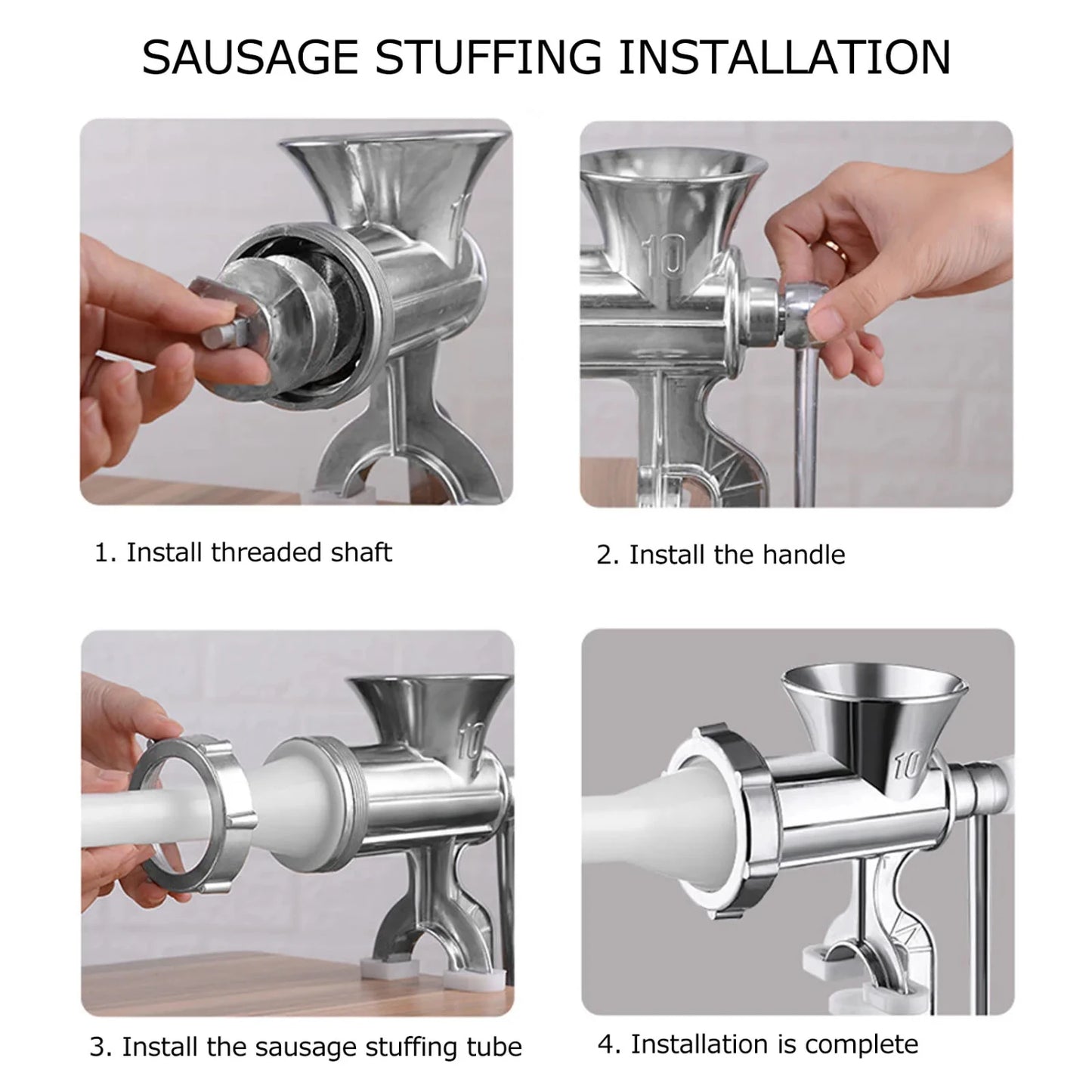 NEW Versatile, Durable, and Efficient Elegant Silver Manual Aluminum Meat Grinder: Complete Kitchen Tool for Mincing Meat, Makin