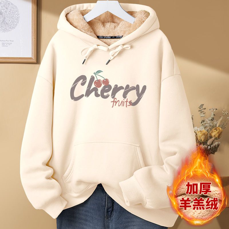 Plus-Velvet Hoodies Women Front Pockets Y2k Thicken Designer Print Cozy Vintage Hooded Harajuku Korean Streetwear Warm Aesthetic