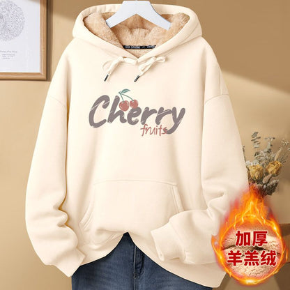 Plus-Velvet Hoodies Women Front Pockets Y2k Thicken Designer Print Cozy Vintage Hooded Harajuku Korean Streetwear Warm Aesthetic