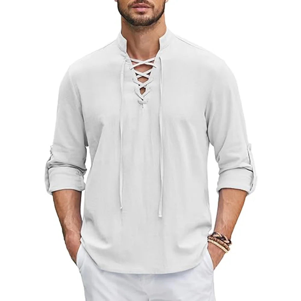 Men's Renaissance Shirt Pirate Medieval Viking top Cotton Linen Shirts Men Long Sleeved