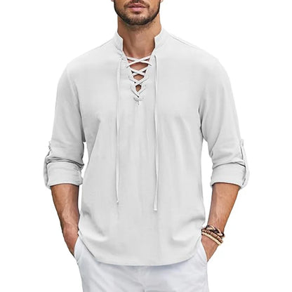 Men's Renaissance Shirt Pirate Medieval Viking top Cotton Linen Shirts Men Long Sleeved