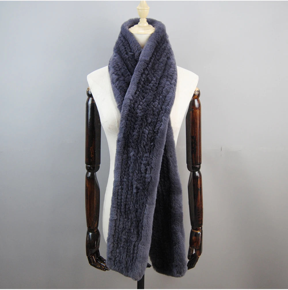 Hot Sale Long Style Real Genuine Rex Rabbit Fur Scarf Winter Knitted 2025