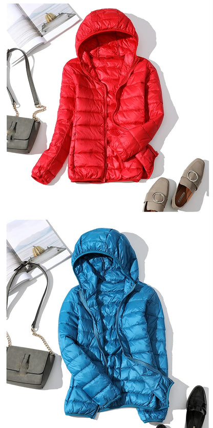 Ultra-light Thin Down Jacket Women 2025 Autumn Winter Slim Short Hooded