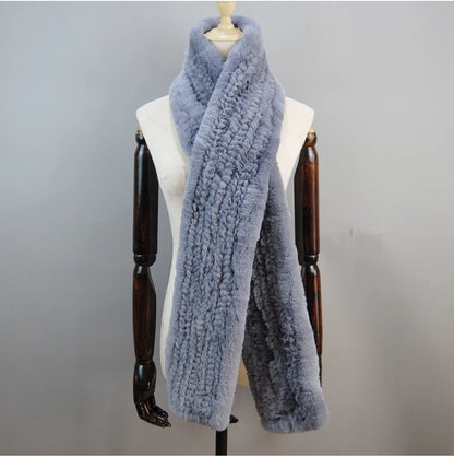 Hot Sale Long Style Real Genuine Rex Rabbit Fur Scarf Winter Knitted 2025